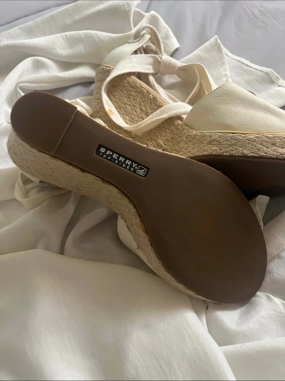 Sperry Ivory Lace-Up Espadrille Wedge Sandals